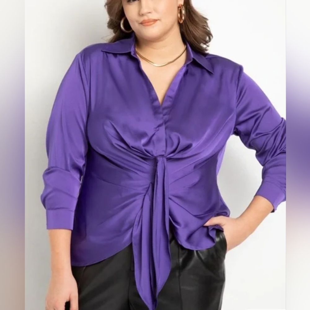 Eloquii Purple Tie front Blouse, NWT